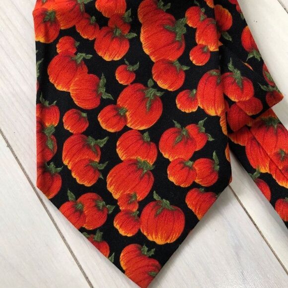 Beans McGee Mens Vintage Fall Thanksgiving Pumpkin Parch Neck Tie Black & Orange - Picture 2 of 4